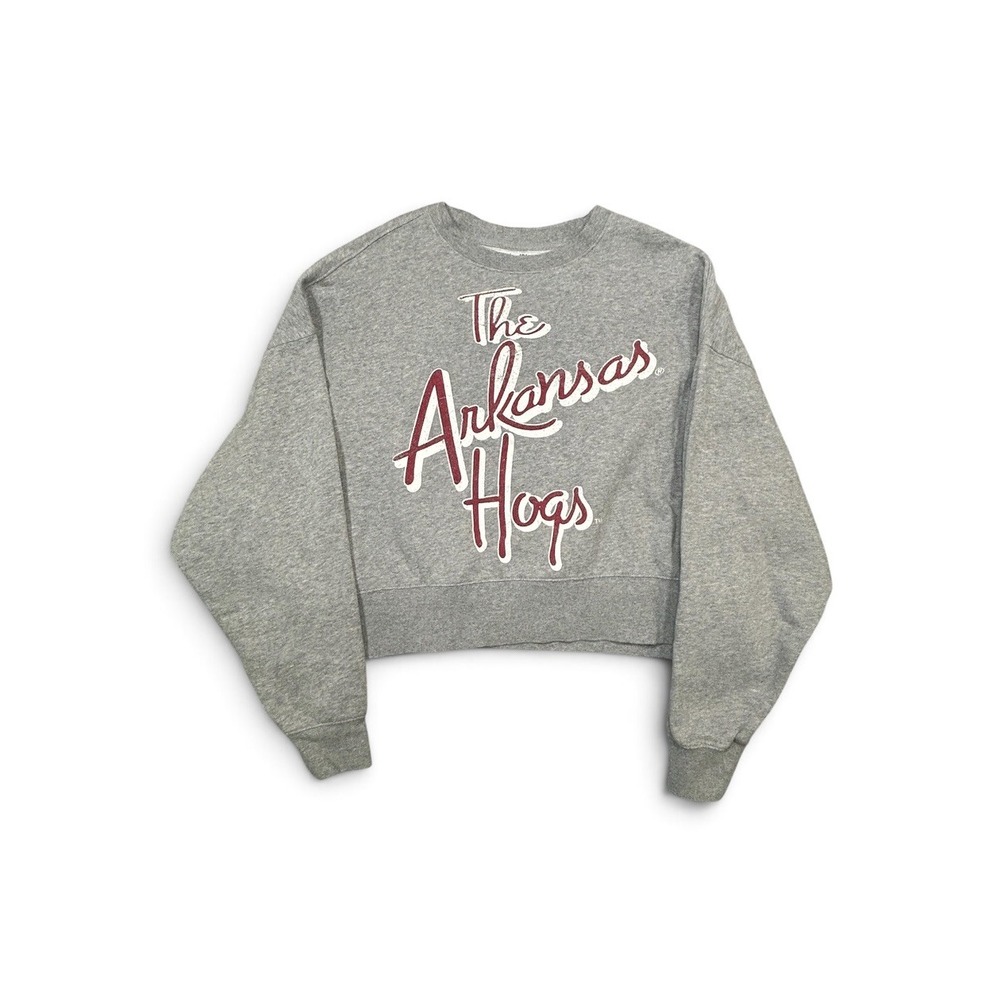 U of Arkansas Hogs crop Gray Sweatshirt Women's M Razorbacks Livy Lu
